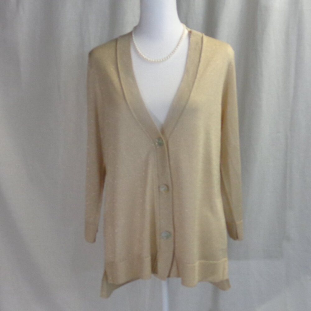 Chico's Size 1 U.S. Size Medium (8) Beige and Gold Button Front Cardigan
